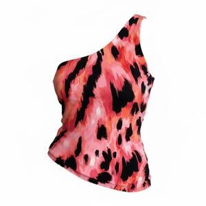 Cache One-Shoulder Animal Print Top Size Large